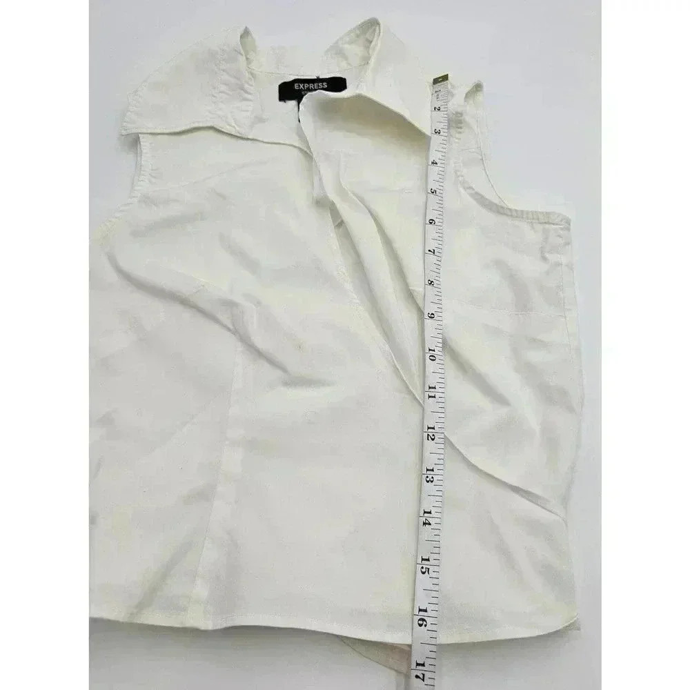 Express 90s Style Women's Size 3/4 White Collared Tie Wrap Crop Top - Picture 6 of 7